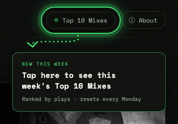 The Top 10 Mixes button in the site header, highlighted, with an arrow pointing to it